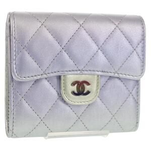 CHANEL Matelasse Gradient Compact Wallet Lamb Skin Purple CC Auth yk19643M